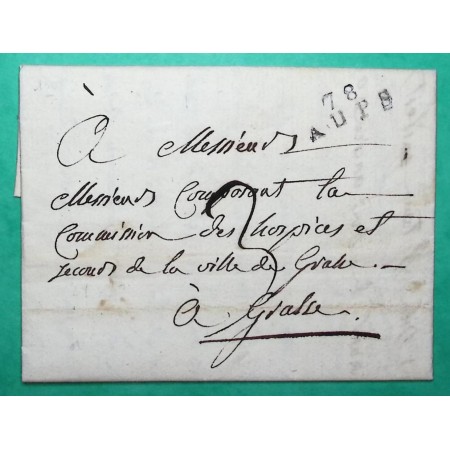 MARQUE 78 AUPS VAR POUR GRASSE ALPES MARITIMES 22x8.5 1806 LETTRE COVER FRANCE