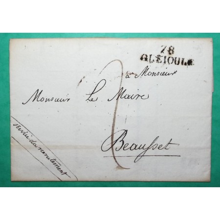 MARQUE 78 OLLIOULE OLLIOULES VAR POUR BEAUSSET 31x10 1822 LETTRE COVER FRANCE