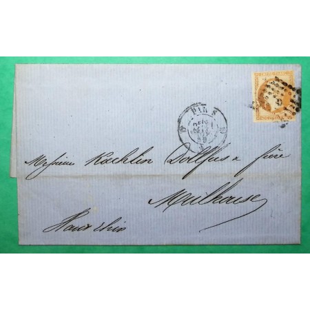 N°16 LOSANGE PARIS BUREAU D POUR MULHOUSE HAUT RHIN 1859 LETTRE COVER FRANCE