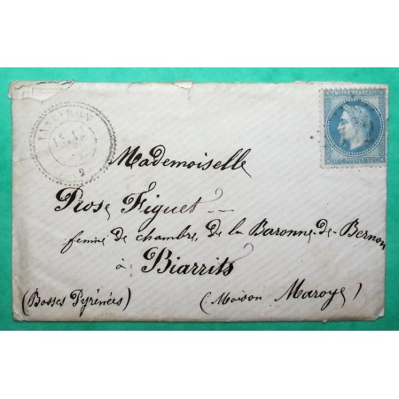 N°29 GC 112 CAD TYPE 24 ANNEYRON DROME POUR BIARRITZ BASSES PYRENEES CARTE DE VISITE 1870 LETTRE COVER FRANCE