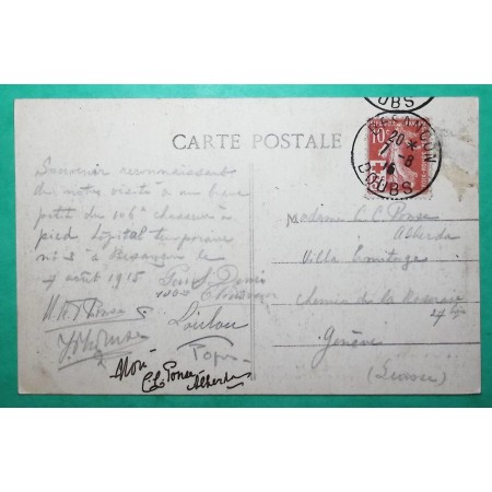 N°147 SEMEUSE CROIX ROUGE CARTE POSTALE BESANCON DOUBS POUR GENEVE SUISSE 1916 LETTRE COVER FRANCE