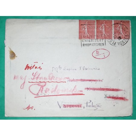 N°199 x3 SEMEUSE LETTRE PLOMBIERES VOSGES POUR VARSOVIE REEXPEDIE RADOM POLOGNE POLAND 1928 LETTRE COVER FRANCE