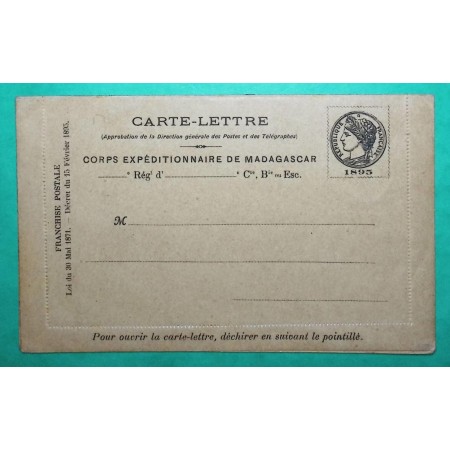 ENTIER CARTE LETTRE CORPS EXPEDITIONNAIRE DE MADAGASCAR NEUF COVER FRANCE