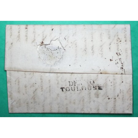 MARQUE DEBOURSE DEB.30 TOULOUSE HAUTE GARONNE DEPART BAGNERES HAUTES PYRENEES POUR BORDEAUX GIRONDE 35x8.5 1814 FRANCE