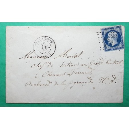 N°14 PC 2528 PONTAUMUR PUY DE DOME POUR CLERMONT FERRAND 1857 LETTRE COVER FRANCE