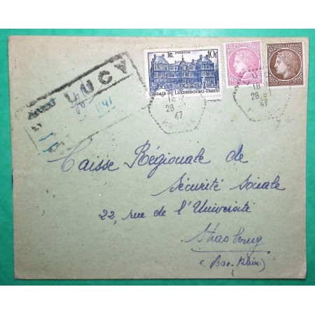 N°679 + 681 + 760 CERES MAZELIN LUXEMBOURG RECOMMANDE PROVISOIRE LUCY MOSELLE POUR STRASBOURG 1947 LETTRE COVER FRANCE
