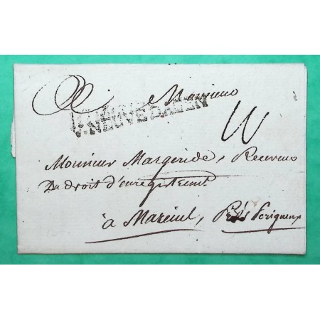MARQUE VILLENEUVE D'AGEN VILLENEUVE SUR LOT LOT ET GARONNE POUR MAREUIL DORDOGNE LN N°3 1791 LETTRE COVER FRANCE