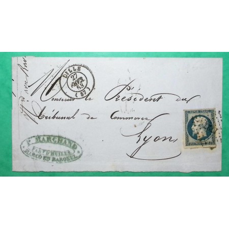 N°10 NAPOLEON REPUBLIQUE PC 1727 LILLE NORD POUR LYON RHONE 1853 LETTRE COVER FRANCE
