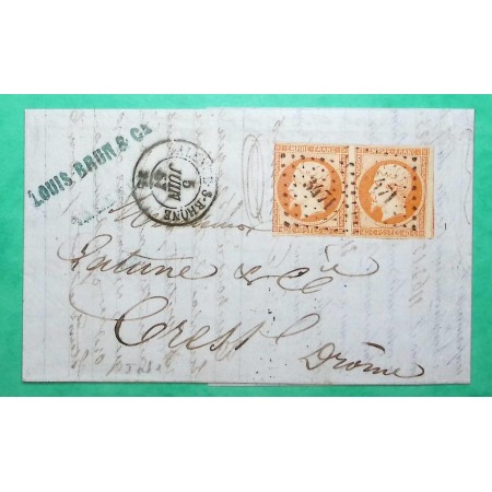 N°16 PAIRE PC 3471 VALENCE SUR RHONE DROME POUR CREST 1857 LETTRE COVER FRANCE