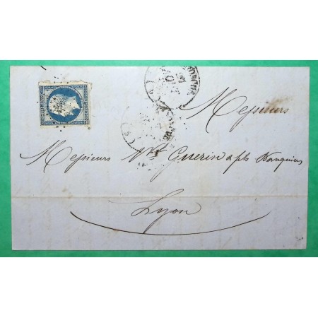 N°14 PC 1854 MANOSQUE BASSES ALPES CAD TYPE 14 POUR LYON INDICE 15 1855 LETTRE COVER FRANCE