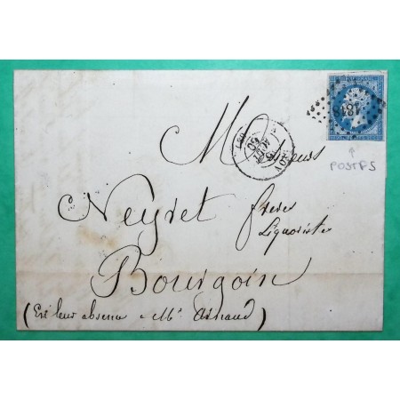 N°14 VARIETE POSTFS PC 1818 LYON RHONE POUR BOURGOIN JALLIEU ISERE 1860 LETTRE COVER FRANCE
