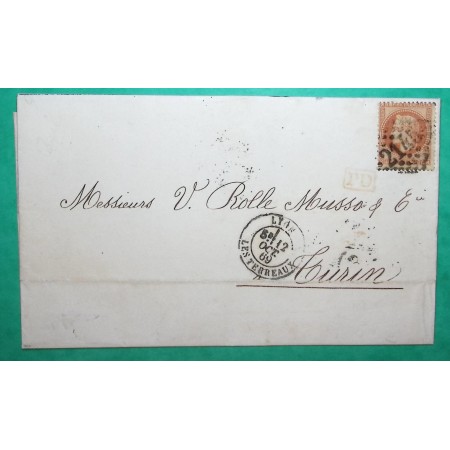 N°31 GC 2145 LYON LES TERREAUX POUR TURIN TORINO ITALIE ITALIA 1869 LETTRE COVER FRANCE