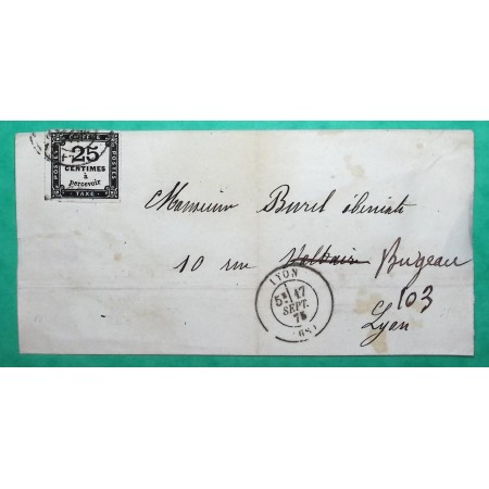 N°5 25C TAXE CAD TYPE 17 LYON LES TERREAUX RHONE 1875 LETTRE COVER FRANCE