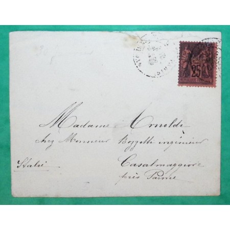 N°91 SAGE 25C NOIR SUR ROUGE LETTRE PARIS POUR CASALMAGGIORE ITALIE ITALIA COVER FRANCE
