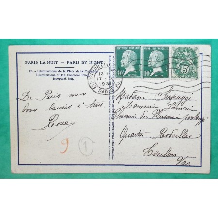 N°111 + 170 x2 MIXTE BLANC PASTEUR CARTE POSTALE PARIS EXPOSITION COLONIALE 1931 POUR TOULON VAR LETTRE COVER FRANCE