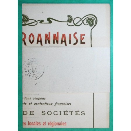 CAD IMPRIMES PP ROANNE LOIRE BANDE DE JOURNAL BELLE LETTRE BANQUE ROANNAISE ILLUSTREE 1902 LETTRE COVER FRANCE