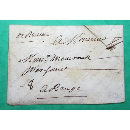 MARQUE MANUSCRITE DE ROUEN SEINE INFERIEURE POUR BRUGES BELGIQUE LN N°1A 1716 LETTRE COVER FRANCE