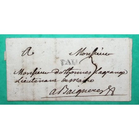MARQUE PAU BASSES PYRENEES POUR BAGNERES DE BIGORRE HAUTES PYRENEES LN N°2 1747 LETTRE COVER FRANCE
