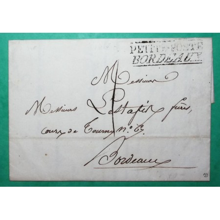 MARQUE LINEAIRE PETITE POSTE DE BORDEAUX GIRONDE CORRESPONDANCE LOCALE 1818 LETTRE COVER FRANCE