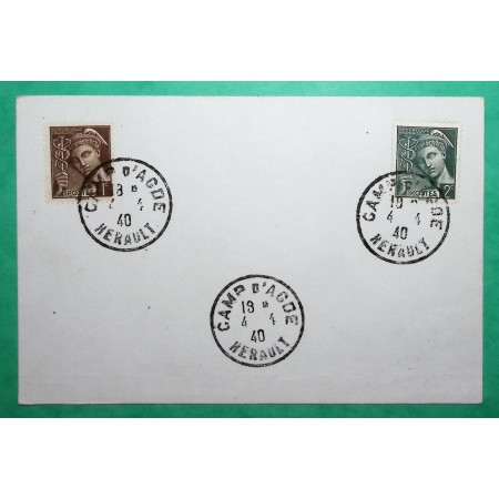 N°404 + 405 MERCURE COMPLAISANCE CAMP D'AGDE HERAULT CECOGRAMME 1940 LETTRE COVER FRANCE