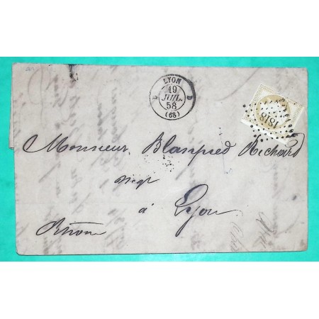 N°13A PC 1818 LYON BUREAU D VAISE + CACHET DU CHEF DE GARE CHEMIN DE FER PARIS A LYON CORRESPONDANCE LOCALE 1858 FRANCE