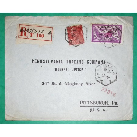 N°240 + 243 MIXTE MERSON MARCELIN BERTHELOT RECOMMANDE MARSEILLE POUR PITTSBURGH ETATS UNIS USA AMERICA 1929 FRANCE