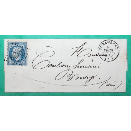 N°22 GC 3828 ST RAMBERT AIN POUR BOURG EN BRESSE 1867 LETTRE COVER FRANCE