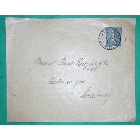 N°130 SEMEUSE OBLITERATION ALLEMANDE WALLERN ALSACE LORRAINE POUR STRASBOURG 1919 LETTRE COVER FRANCE