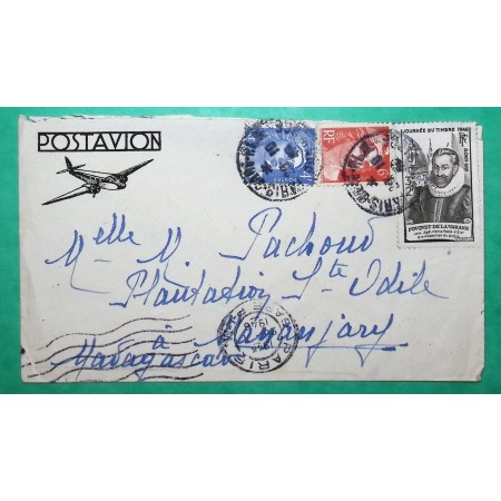 N°717 + 721 + 754 MARIANNE DE GANDON LETTRE PAR AVION PARIS POUR MANANJARY MADAGASCAR 1946 LETTRE COVER FRANCE