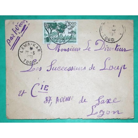 LETTRE PAR AVION LAMA KAR TOGO POUR LYON FRANCE 1953 COVER