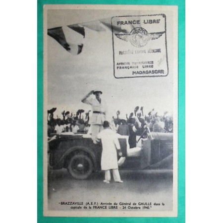 CARTE POSTALE FRANCE LIBRE PREMIERE LIAISON AERIENNE AEF BANGUI OUBANGUI CHARI 1943 LETTRE COVER FRANCE