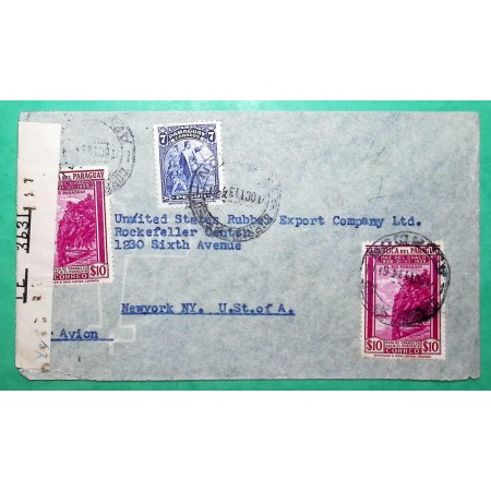 LETTER REPUBLICA DEL PARAGUAY FOR NEW YORK USA AMERICA CENSOR WW2 COVER