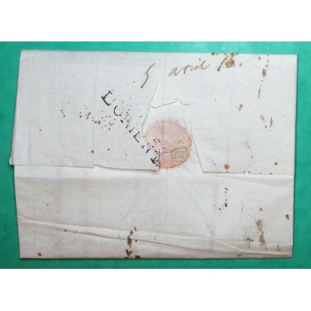 MARQUE DEBOURSE DEB.54 L'ORIENT MORBIHAN DEPART BORDEAUX GIRONDE POUR LA QUINTE SARTHE 33x9 1816 LETTRE COVER FRANCE