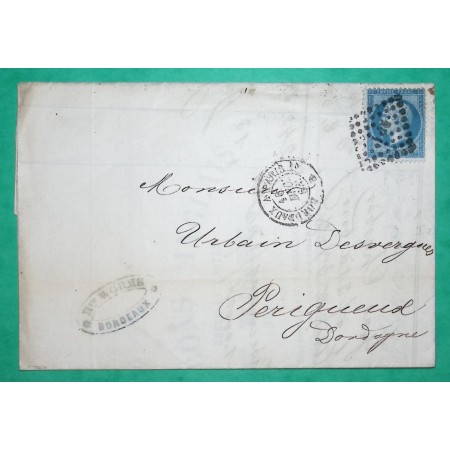 N°22 AMBULANT NUIT BORDEAUX A PARIS N°1 BELLE FACTURE POUR PERIGUEUX DORDOGNE 1863 LETTRE COVER FRANCE