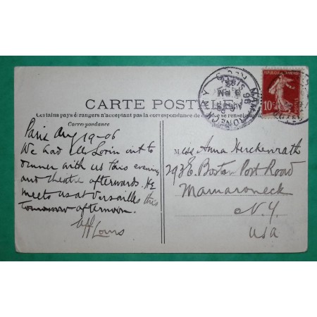 N°134 SEMEUSE SOL CARTE POSTALE PARIS POST CARD POUR MAMARONECK NEW YORK ETATS UNIS USA AMERICA 1906 COVER FRANCE