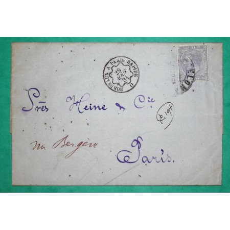 LETTRE LETTER 25 CENTIMOS ESPAGNE SPAIN BARCELONA AMBULANT BORDEAUX A PARIS RAPIDE POUR PARIS 1884 LETTRE COVER FRANCE