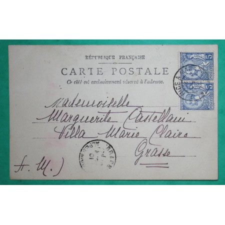 5C PAIRE MONACO AMBULANT DE JOUR NICE A MARSEILLE RARE CARTE POSTALE PHOTO POUR GRASSE ALPES MARITIMES 1901 COVER FRANCE