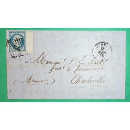 N°14 BDF PC 3222 ST OMER PAS DE CALAIS POUR CHARLEVILLE MEZIERES ARDENNES 1858 LETTRE COVER FRANCE