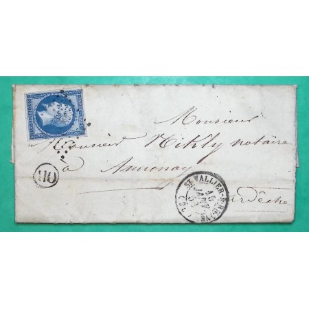 N°14 PC 3302 ST VALLIER DROME ARDECHE OR ORIGINE RURALE ST MARTIN D'ALBON POUR ANNONAY 1858 LETTRE COVER FRANCE