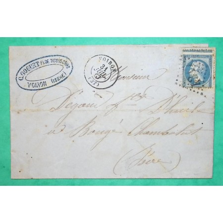 N°22 VARIETE PIQUAGE A CHEVAL GC 4317 VOIRON ISERE BELLE FACTURE POUR BOUGE CHAMBALUD 1867 LETTRE COVER FRANCE