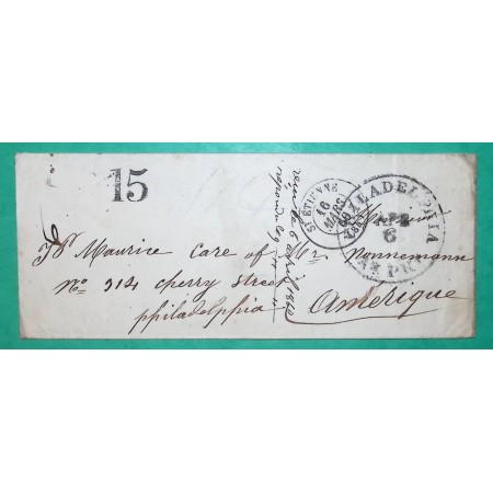 LETTRE ST ETIENNE LOIRE POUR PHILADELPHIE PHILADELPHIA ETATS UNIS USA AMERICA TAXE AMERICAINE 15 1860 COVER FRANCE