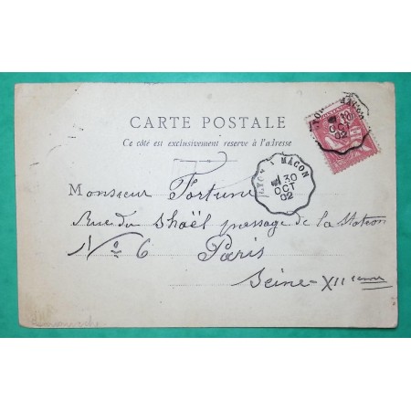 N°124 MOUCHON CONVOYEUR LIGNE LYON A MACON BOITE URBAINE C ROMANECHE SAONE ET LOIRE CARTE POSTALE POUR PARIS 1902