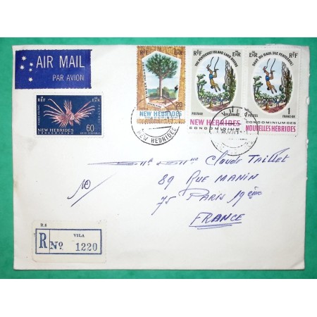 RECOMMANDE VILA NOUVELLES HEBRIDES NEW HEBRIDES PAR AVION AIR MAIL POUR PARIS FRANCE 1968 LETTRE COVER FRANCE