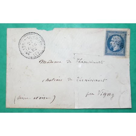 N°14B PC 555 CAD TYPE 22 BRUYERES LE CHATEL SEINE ET OISE POUR THEMERICOURT OISE 1862 LETTRE COVER FRANCE