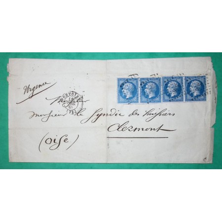 N°14 PAIRE x2 PC 2536 PONTOISE SEINE ET OISE POUR CLERMONT 1857 LETTRE COVER FRANCE