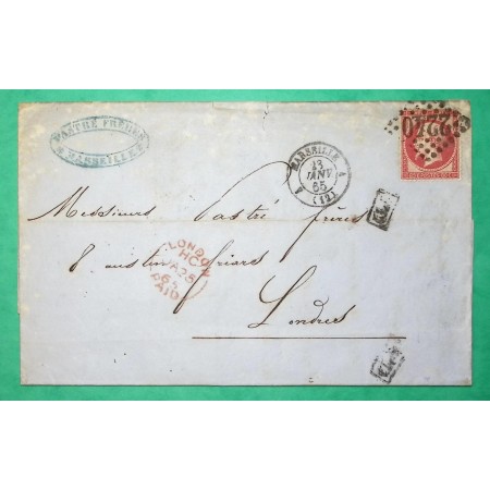 N°24 GC 2240 MARSEILLE POUR LONDRES LONDON ANGLETERRE ENGLAND 1865 LETTRE COVER FRANCE