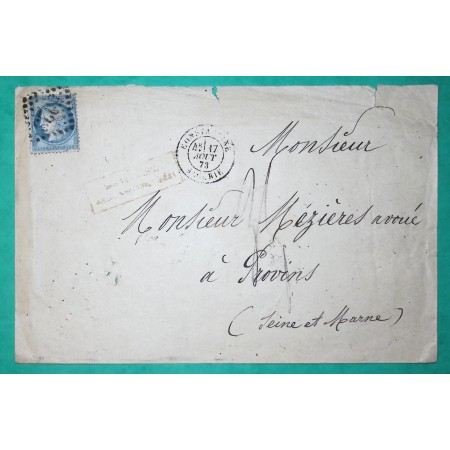 N°60 GC 5023 CONSTANTINE ALGERIE AFFRANCHISSEMENT INSUFFISANT TAXE MANUSCRITE 35 POUR PROVINS SEINE ET MARNE 1873 FRANCE