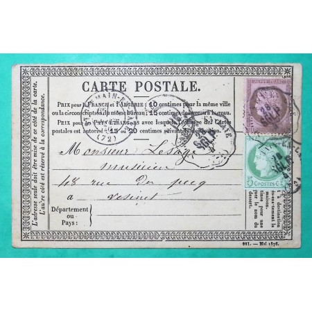 N°53 + 54 CARTE PRECURSEUR CONVOYEUR STATION ST GERMAIN EN LAYE LIGNE SGL.P POUR VESINET 1876 LETTRE COVER FRANCE