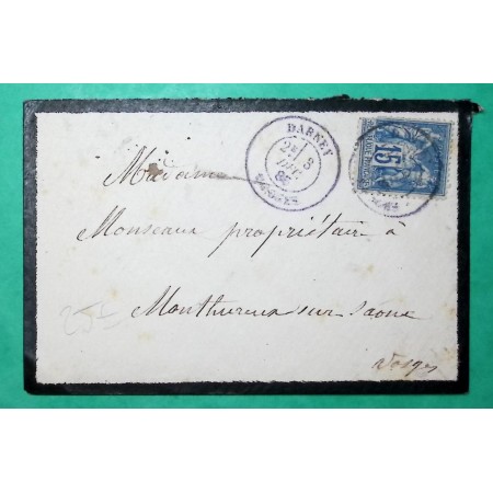 N°90 SAGE CAD TYPE 17 VIOLET DARNEY VOSGES RARE POUR MONTHUREUX SUR SAONE 1885 LETTRE COVER FRANCE
