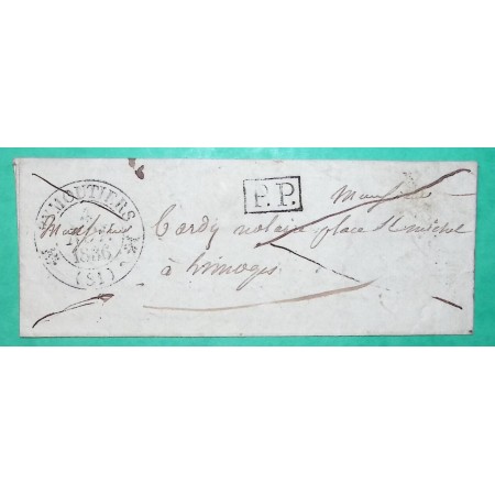 CAD TYPE 12 EYMOUTIERS HAUTE VIENNE PP PORT PAYE POUR LIMOGES 1836 LETTRE COVER FRANCE